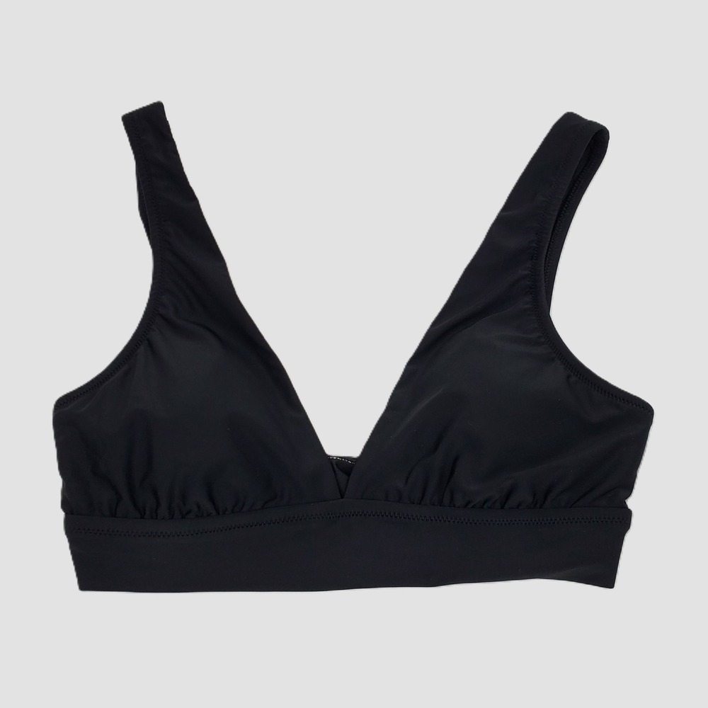 Aerie‎ Womens Large Triangle Bikini Top V Neck Wide Strap Swim Black 0752-3709